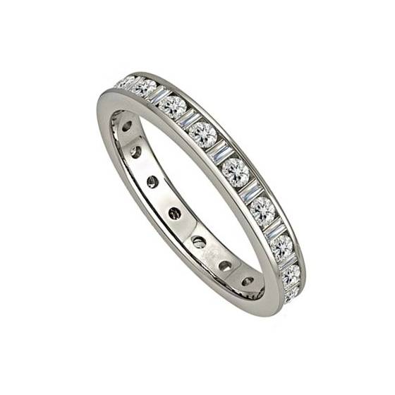0.75ct VS/E-F 3.5mm Classic Natural Round and Bagueutte Diamond Full Eternity Ring in Platinum