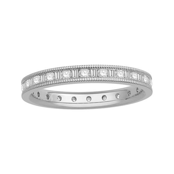 0.60ct VS/E-F 3mm Milgrain Round and Natural Baguette Diamond Full Eternity Ring in Platinum