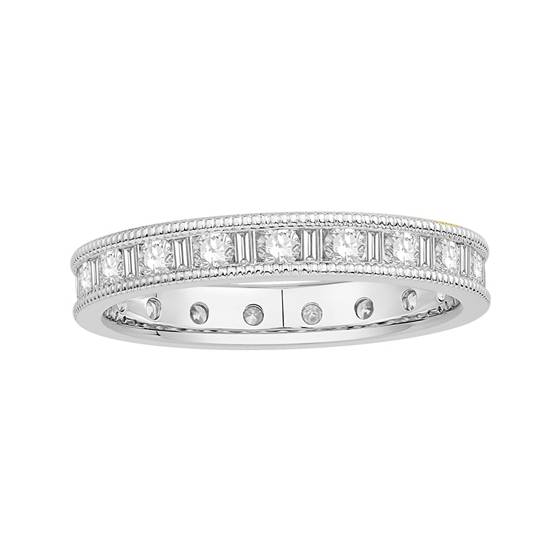 0.80ct VS/E-F 3mm Milgrain Round and Natural Baguette Diamond Full Eternity Ring in Platinum