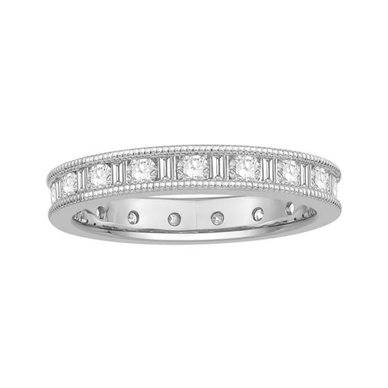 1.02ct VS/E-F Milgrain Round and Natural Baguette Diamond Full Eternity Ring in Platinum