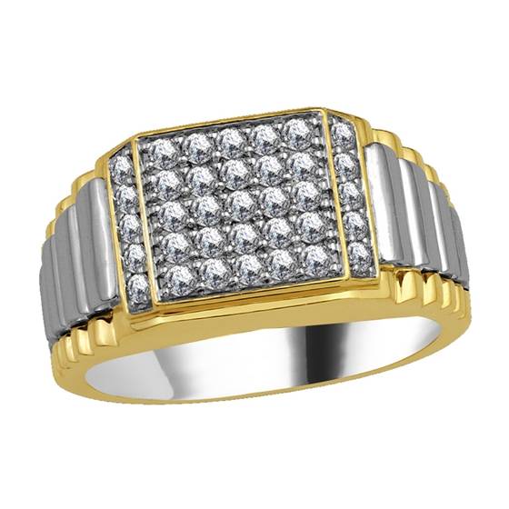 0.75ct VS/E-F Natural Round Diamond Mens Ring in 18k Yellow/White Gold