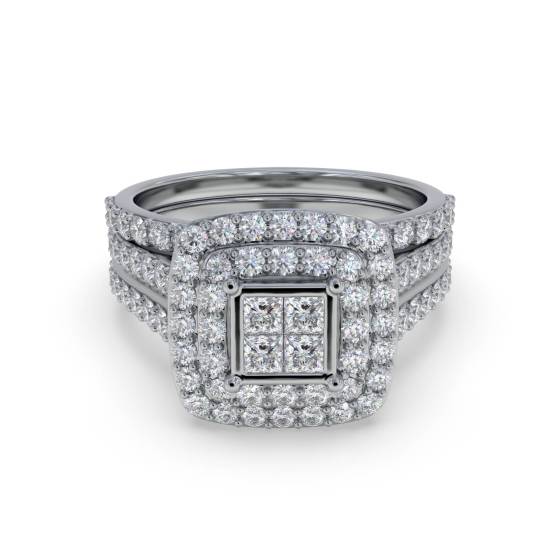 Double Halo Diamond Cluster Bridal Set
