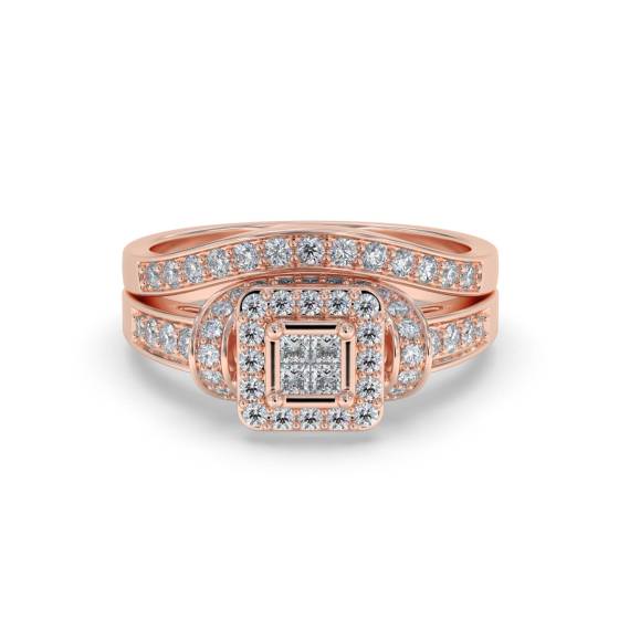 Single Halo Round Diamond Cluster Bridal Set