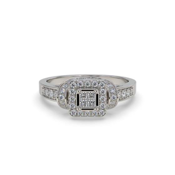 Princess and Round Diamond Single Halo Cluster Shoulder Set Ring