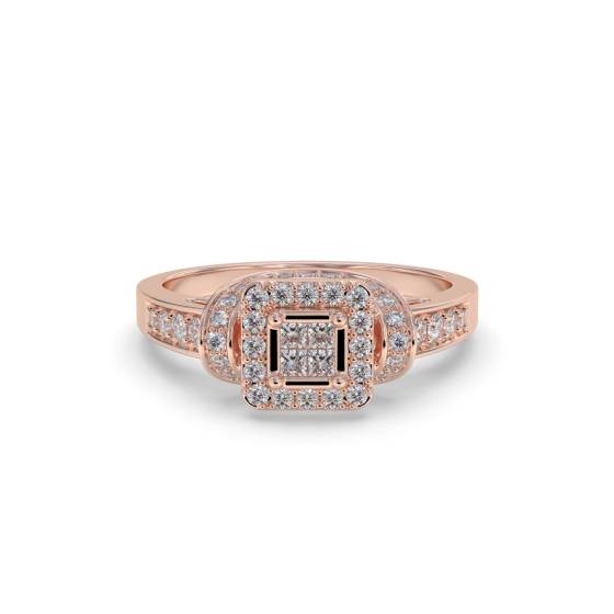 Princess and Round Diamond Single Halo Cluster Shoulder Set Ring