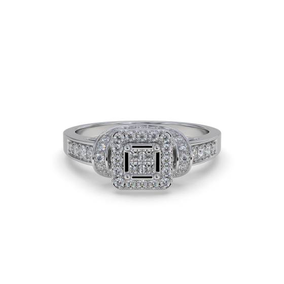Princess and Round Diamond Single Halo Cluster Shoulder Set Ring