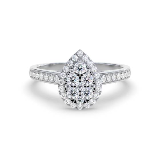 0.50ct VS/E-F Natural Round Diamond Cluster Ring in 18k White Gold