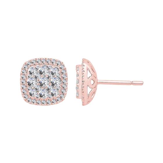 1.03ct VS/E-F Natural Round Diamond Cluster Earrings in 18k Rose Gold