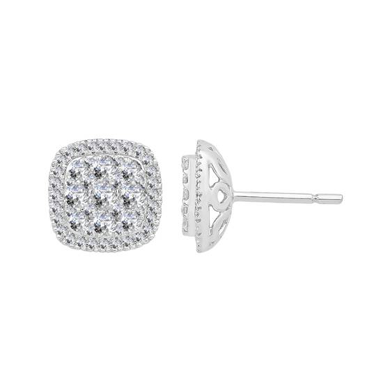 1.03ct VS/E-F Natural Round Diamond Cluster Earrings in 18k White Gold