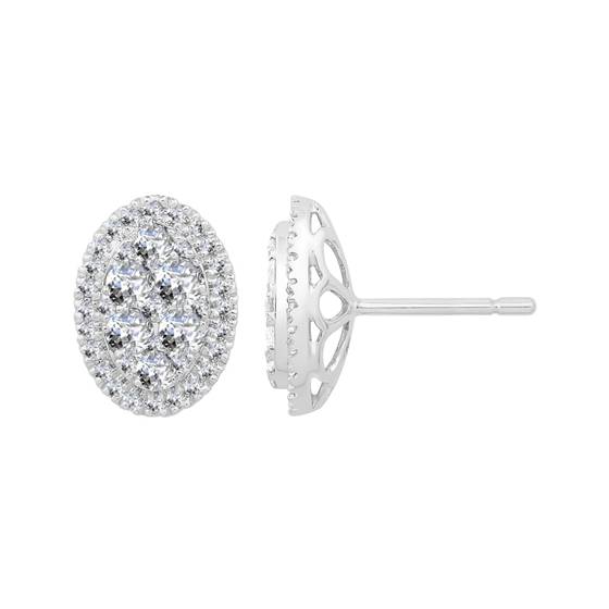 1.02ct VS/E-F Natural Round Diamond Cluster Earrings in 18k White Gold