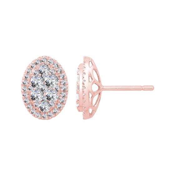 1.02ct VS/E-F Natural Round Diamond Cluster Earrings in 18k Rose Gold