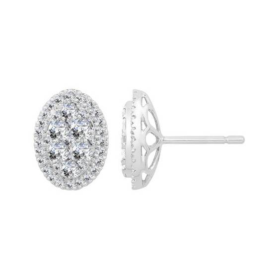 1.00ct VS/E-F Lab Grown Round Diamond Cluster Earrings in 18k White Gold