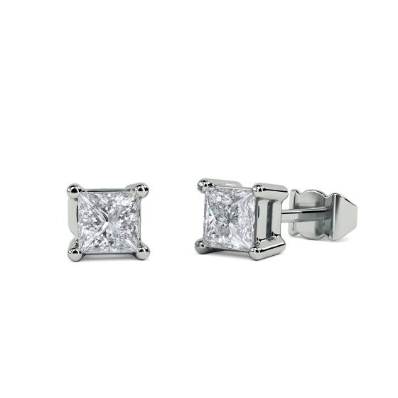 0.23ct VS/E-F Natural Princess Diamond Stud Earrings in 18k White Gold