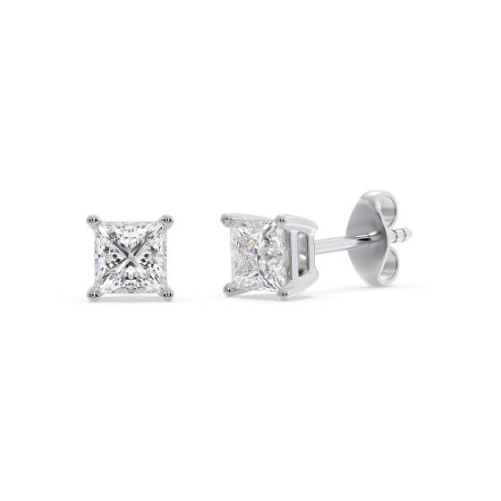 0.34ct VS/E-F Princess Natural Diamond Stud Earrings