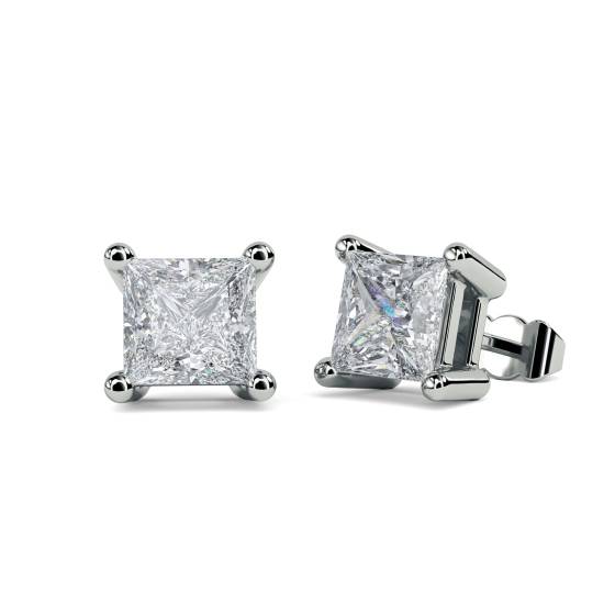 1.00ct VS/E-F Natural Princess Diamond Stud Earrings in 18k White Gold