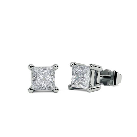 0.50ct VS/E-F Natural Princess Diamond Stud Earrings in 18k White Gold