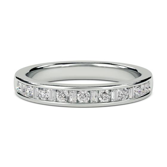 0.35ct VS/E-F 3mm Petite Round and Natural Baguette Diamond Eternity Ring in 18k White Gold