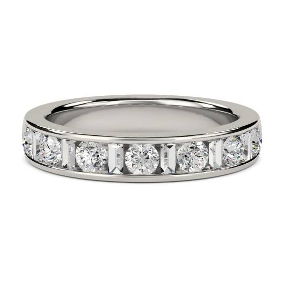 0.75ct VS/E-F 4mm Round and Natural Baguette Diamond Eternity Ring in Platinum