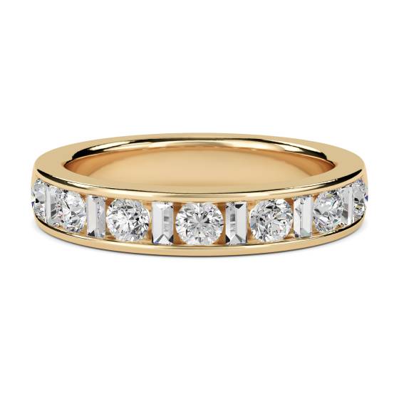 0.75ct VS/E-F 4mm Round and Natural Baguette Diamond Eternity Ring in 18k Yellow Gold
