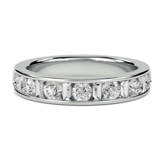 0.75ct VS/E-F 4mm Round and Natural Baguette Diamond Eternity Ring in 18k White Gold