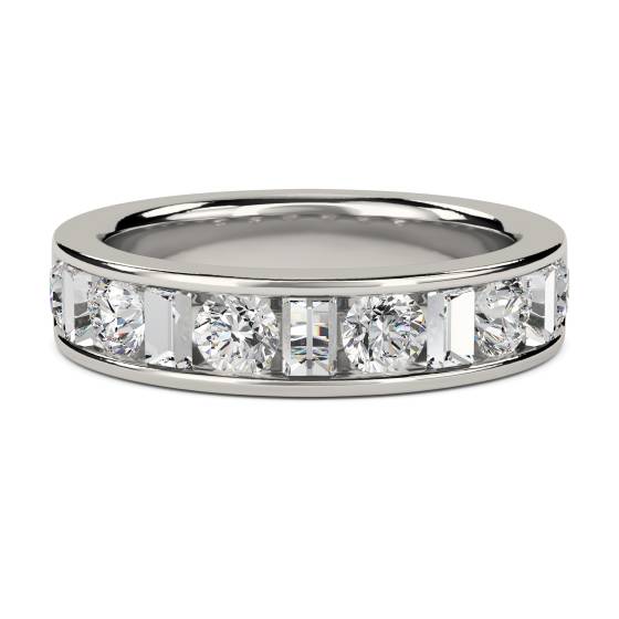 1.00ct VS/E-F Round and Natural Baguette Diamond Eternity Ring in Platinum