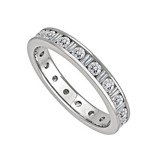 1.00ct SI/F-G 3.5mm Round and Natural Baguette Diamond Full Eternity Ring in 18k White Gold