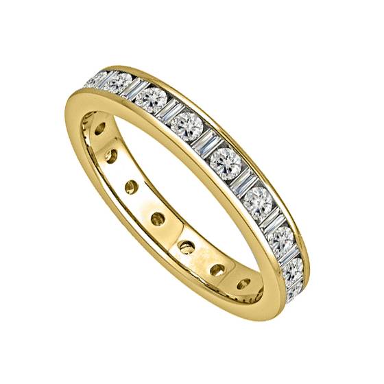 1.03ct SI/E-F Round and Natural Baguette Diamond Full Eternity Ring in 18k Yellow Gold