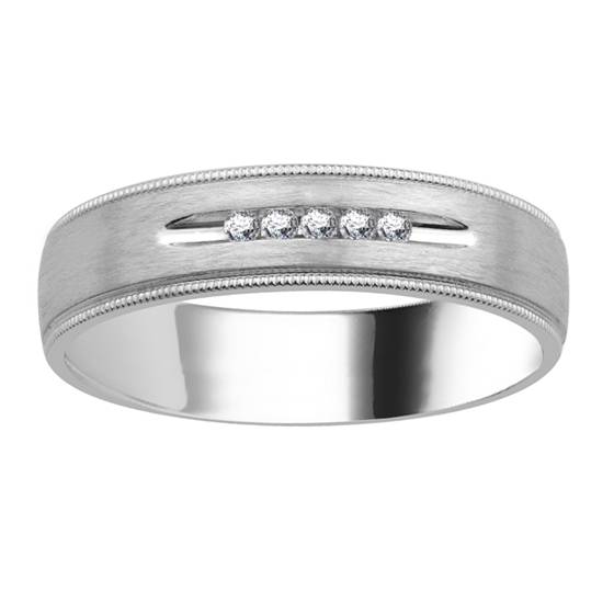 0.10ct VS/F-G 5.5MM Mens Natural Round Diamond Ring in 9k White Gold