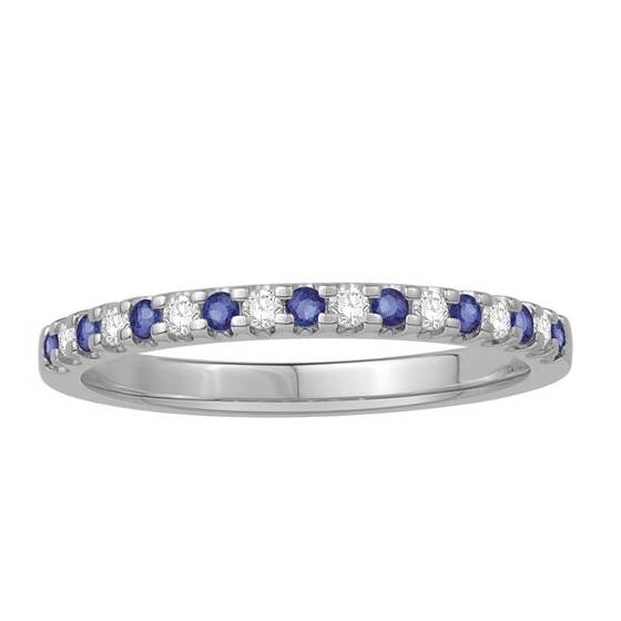 0.15ct VS/E-F 2mm Blue Sapphire and Natural Diamond Eternity Ring in 18k White Gold
