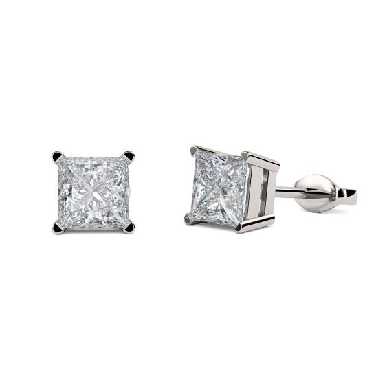 0.62ct SI/F-G Traditional Natural Princess Diamond Stud Earrings in 18k White Gold