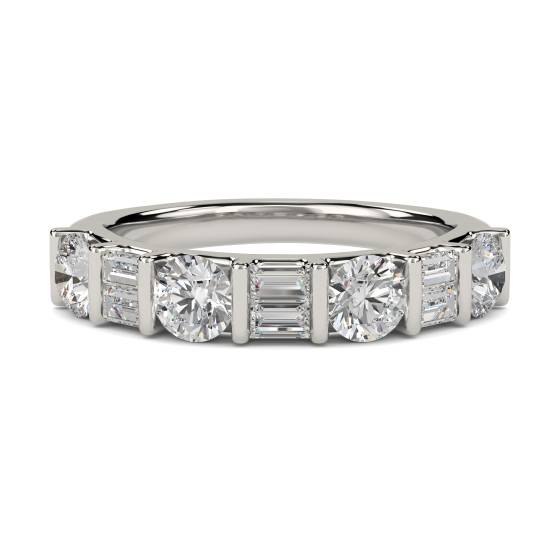 1.50ct VS1/G Round and Natural Baguette Diamond Eternity Ring in Platinum