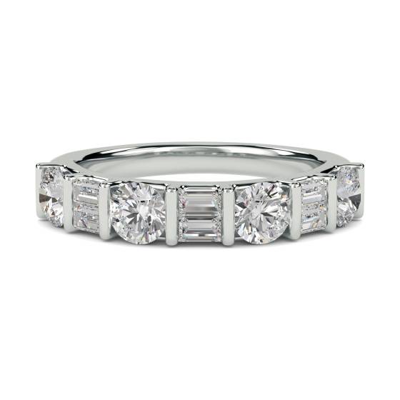 0.45ct VG/I Round and Natural Baguette Diamond Eternity Ring in 18k White Gold