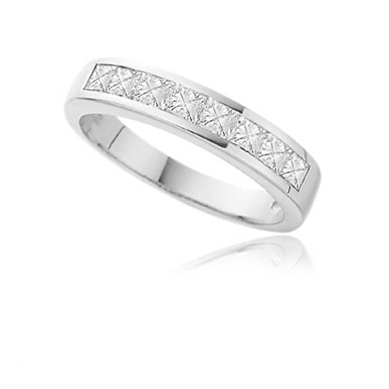 0.75ct SI/F-G Natural Princess Diamond Half Eternity Ring in Platinum