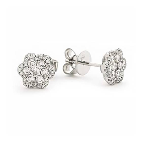 0.60ct VS/E-F Natural Round Diamond Cluster Earrings in 18k White Gold