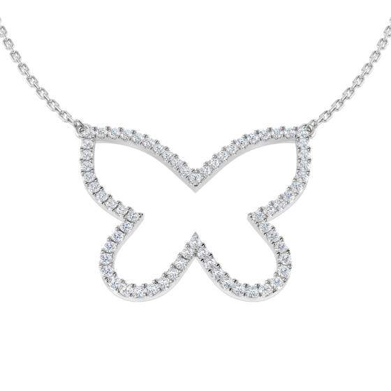 0.46ct SI2/G Round cut Natural Diamond Butterfly Necklace in 9k White Gold