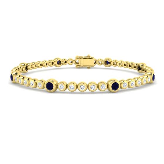 1.70ct VS/E-F Round Blue Sapphire and Diamond Bezel Set Bracelet