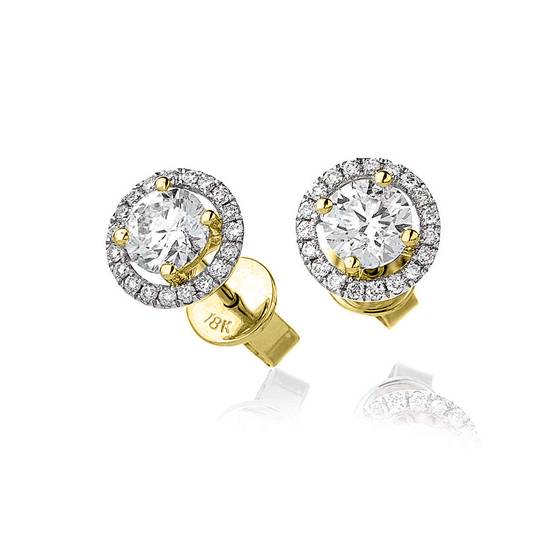 1.20ct SI/F-G Unique Natural Round Diamond Halo Earrings in 18k Yellow Gold