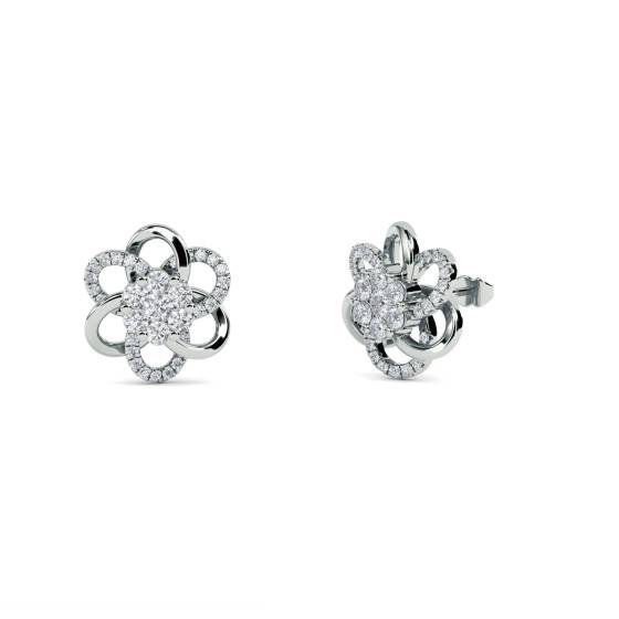 0.40ct VS/F-G Natural Round Diamond Designer Flower Earrings in 18k White Gold