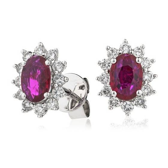 1.60ct VS/F-G Ruby and Natural Diamond Earrings in 18k White Gold