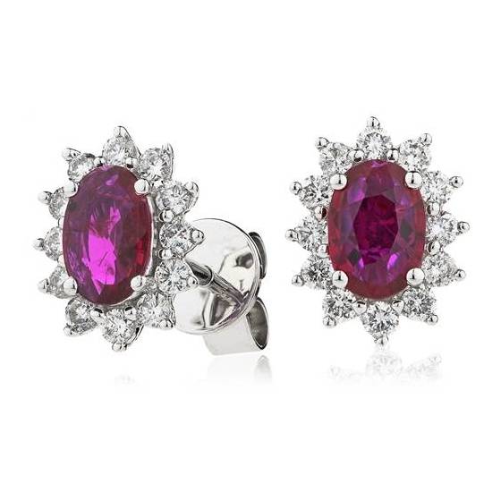 1.20ct VS/E-F Natural Oval Ruby and Diamond Earrings in 18k White Gold