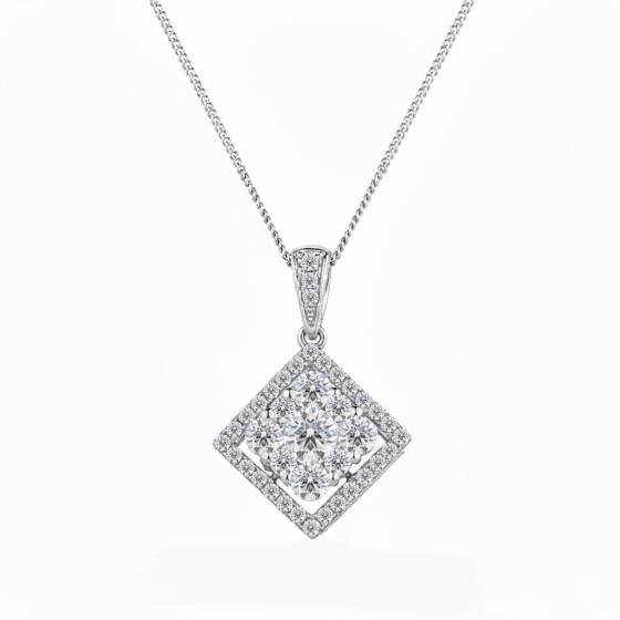 0.75ct VS/F Natural Round Diamond Cluster Pendant in 18k White Gold