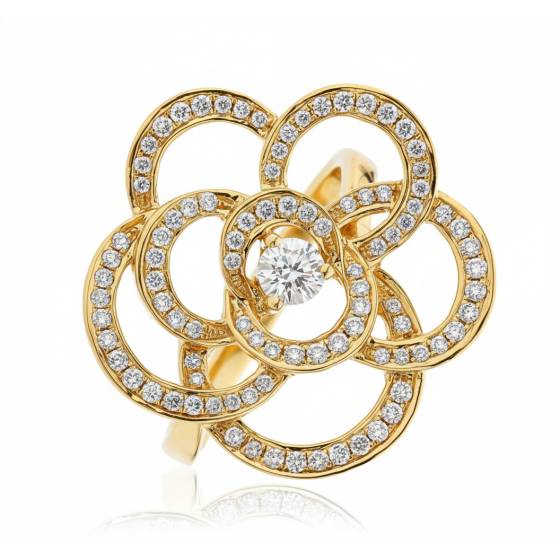 0.70ct VS/F-G Natural Round Diamond Cluster Flower Dress Ring in 18k Yellow Gold