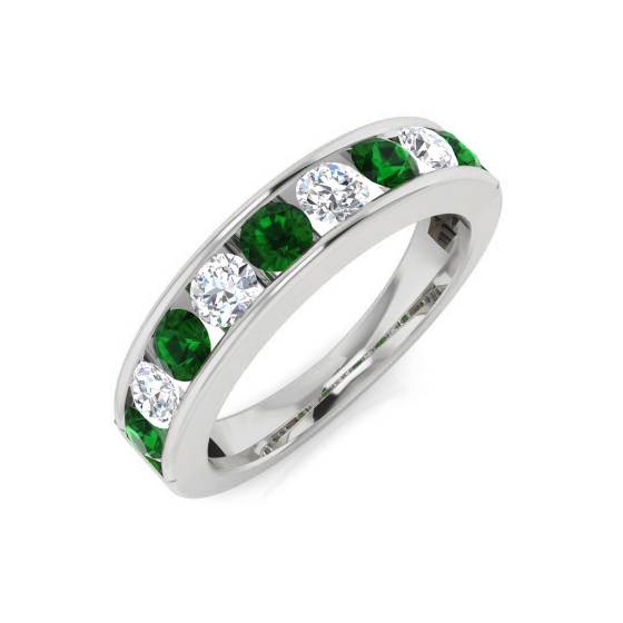 1.10ct VS/E-F Emerald and Diamond Half Eternity Gemstone Ring
