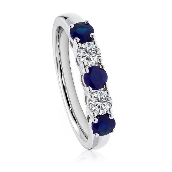 1.20ct VS/E-F Blue Sapphire and Natural Diamond Eternity Ring in 18k White Gold