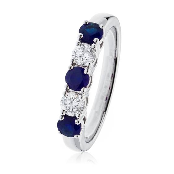 1.20ct VS/E-F Blue Sapphire and Natural Diamond Eternity Ring in 18k White Gold