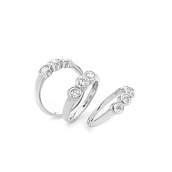 0.75ct VS/E-F Natural Round Diamond Trilogy Ring in 18k White Gold