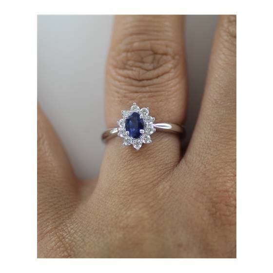 0.80ct Oval Blue Sapphire and Diamond Cluster Ring