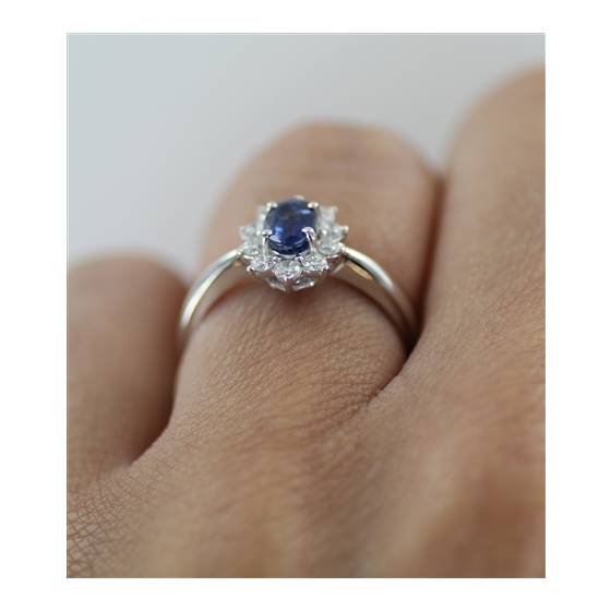 0.80ct Oval Blue Sapphire and Diamond Cluster Ring