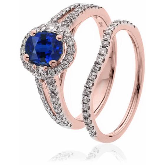 2.00ct Blue Sapphire and Diamond Bridal Set Ring