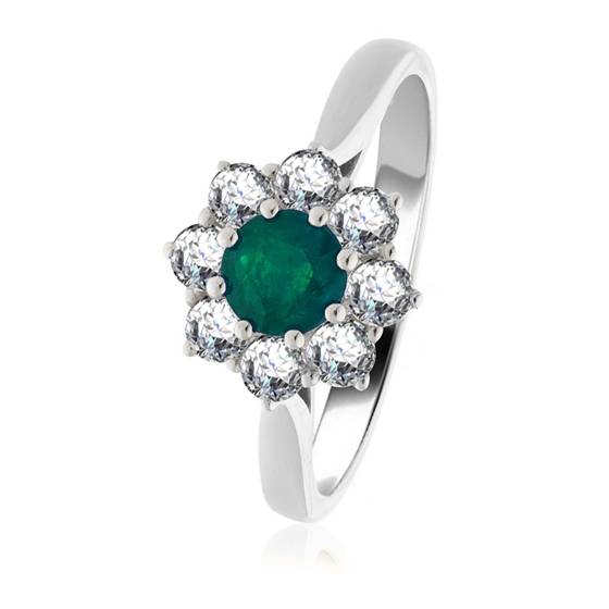 1.10ct VS/ F-G Natural Emerald and Diamond Engagement Ring in 18k White Gold